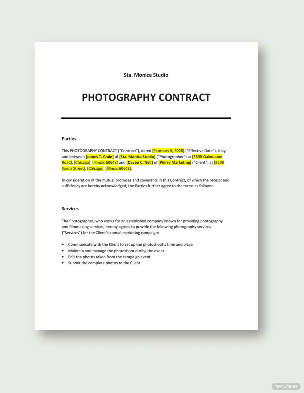 photography contract