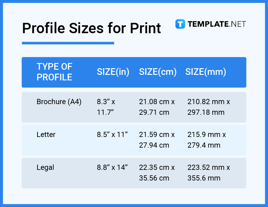 Profile Size Dimension Inches Mm Cms Pixel