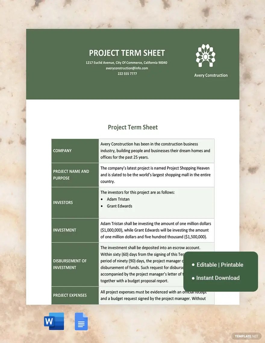 project-term-sheet