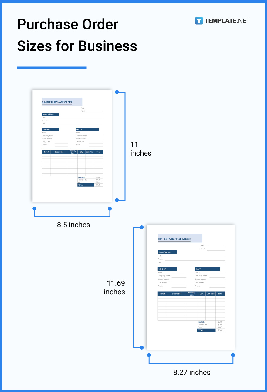 Purchase Order Size - Dimension, Inches, mm, cms, Pixel