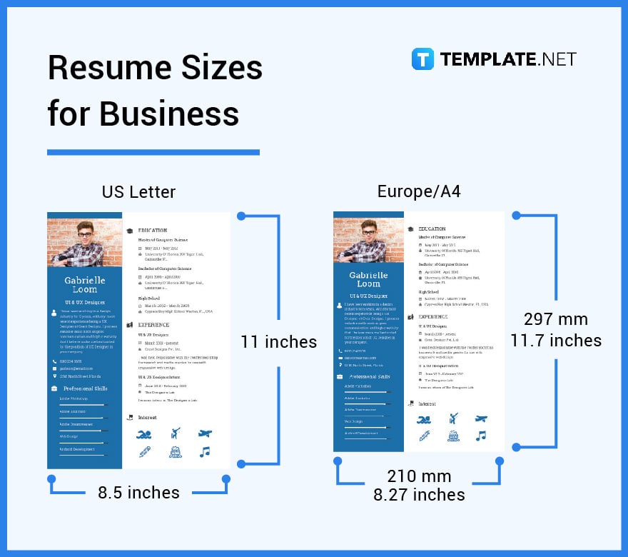 resume sizes for business