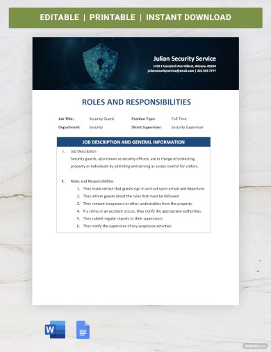 security roles and responsibilities ideas and examples