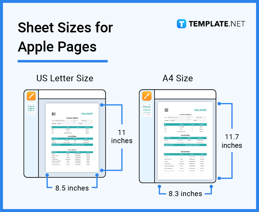 sheet sizes for apple pages