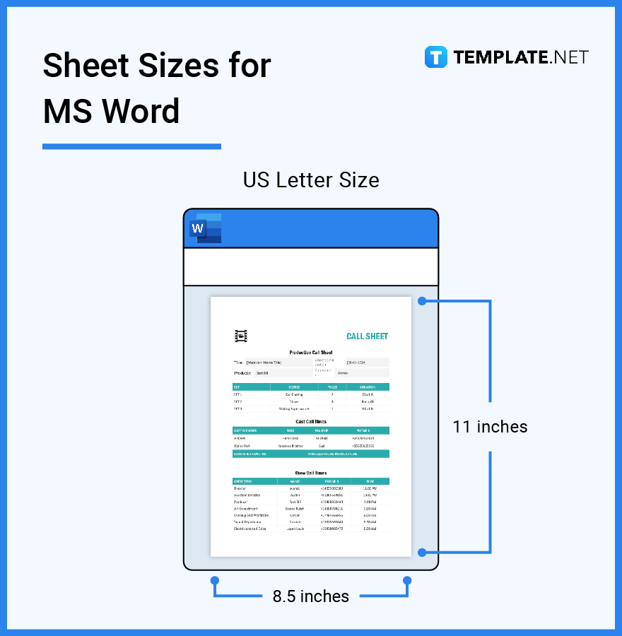 sheet sizes for ms word