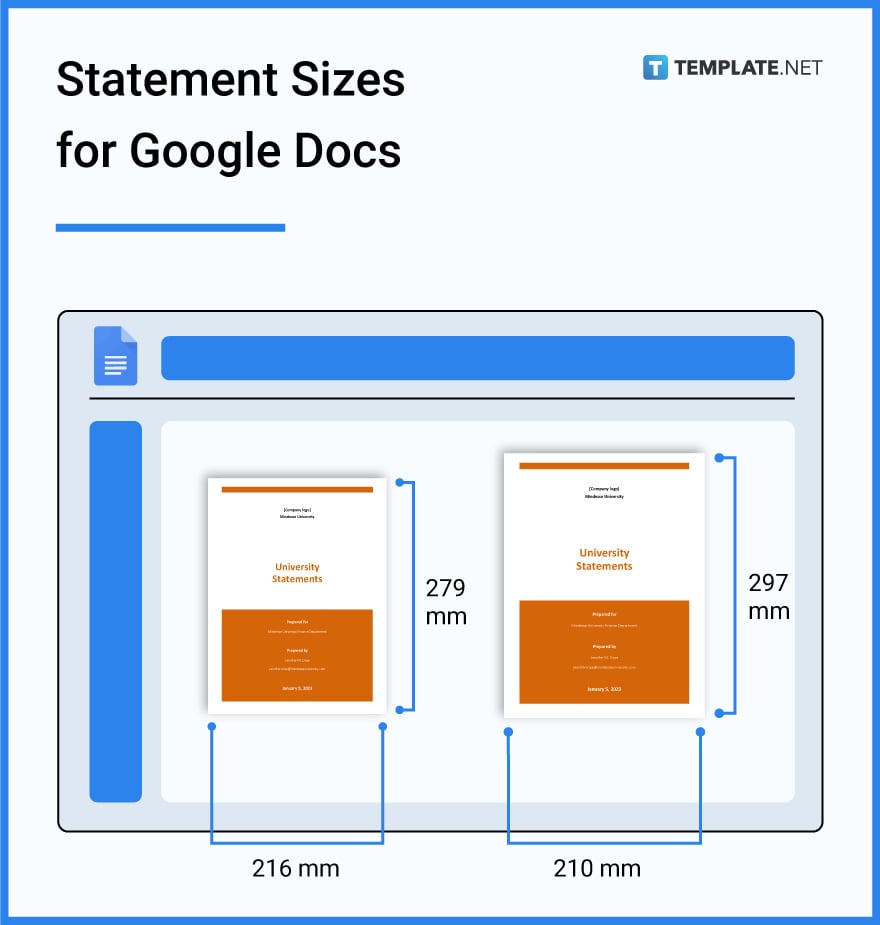 statement sizes for google docs