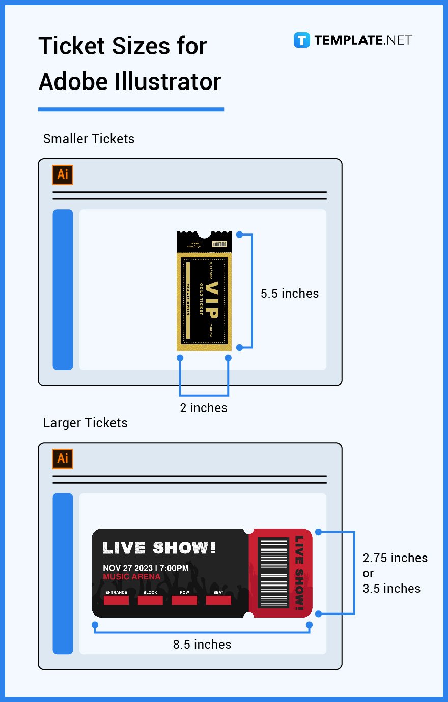 ticket sizes for adobe illustrator
