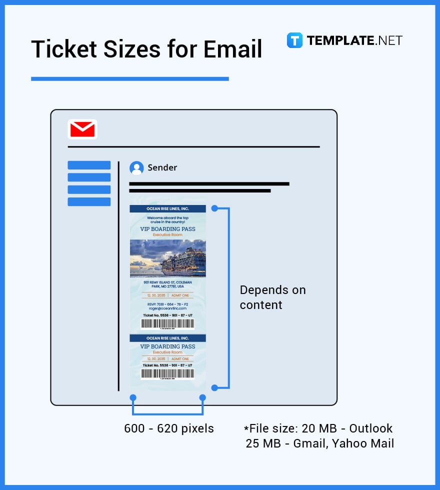 ticket sizes for email
