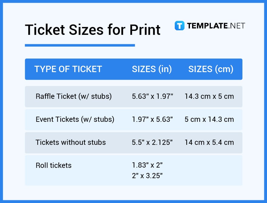 ticket sizes for print