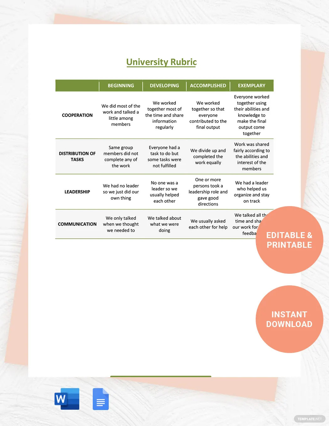 university rubric