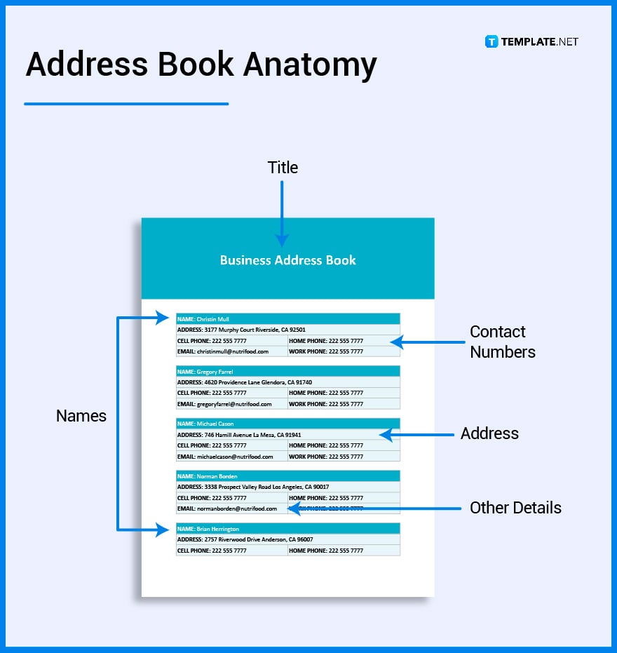 whats in an address book parts