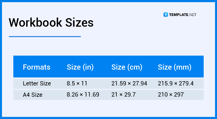 workbook sizes
