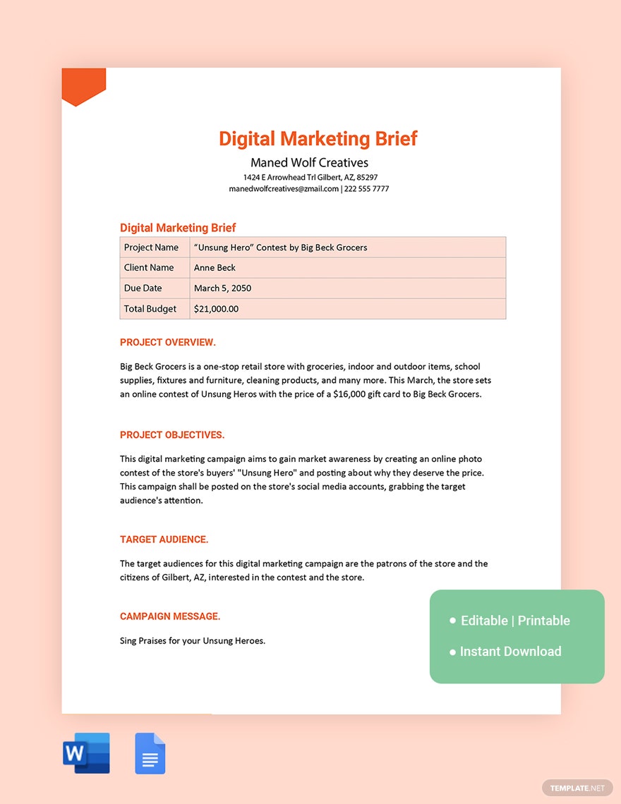 digital marketing brief template 194ew