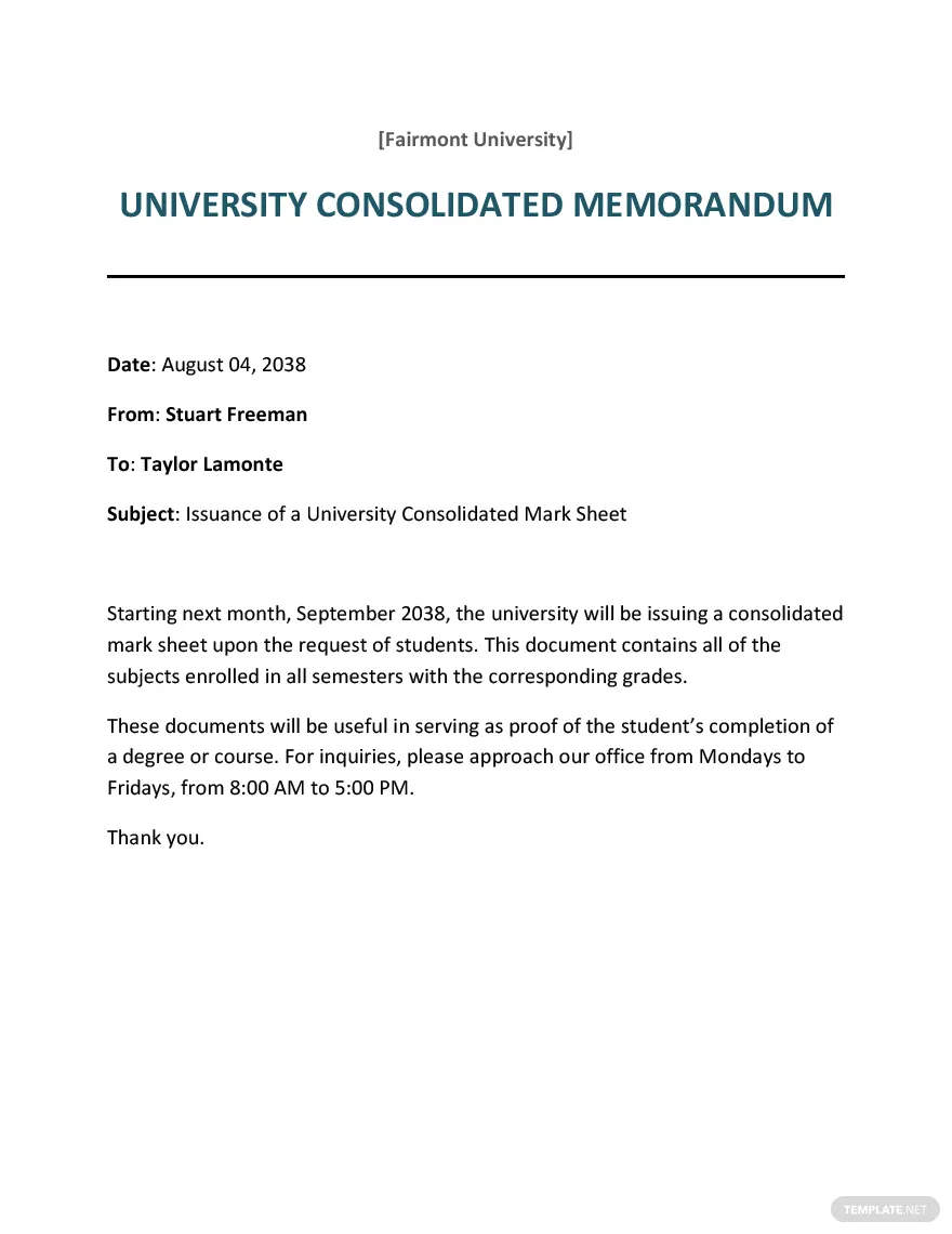 university memo