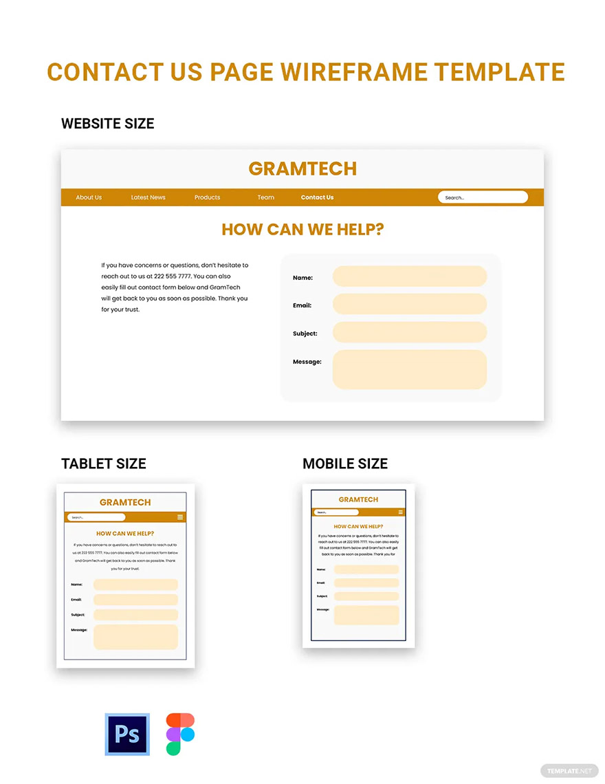 contact us wireframe
