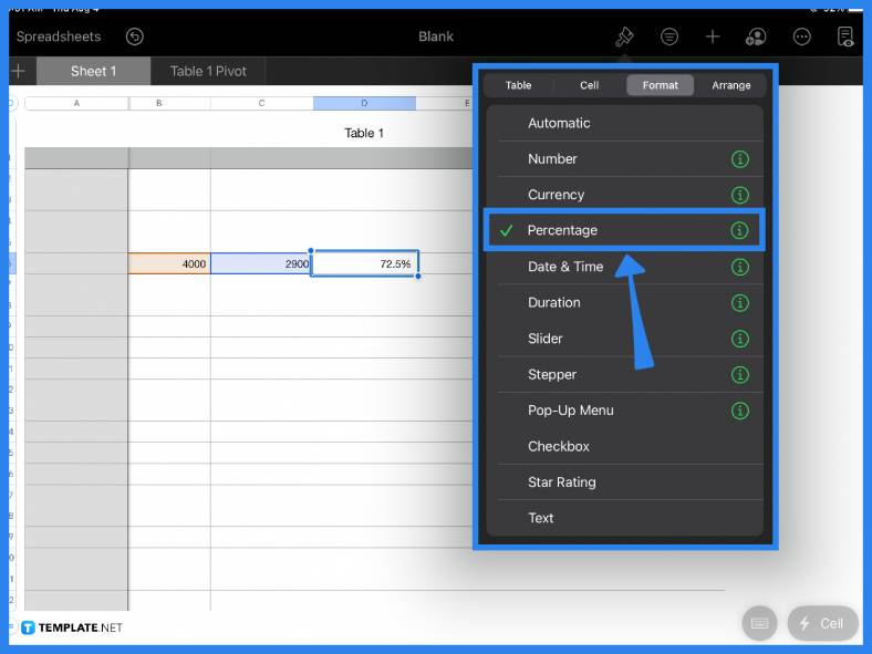 How to Calculate the Percentage Using Apple Numbers
