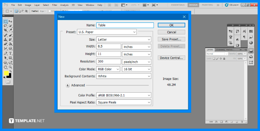 how to create table in photoshop step