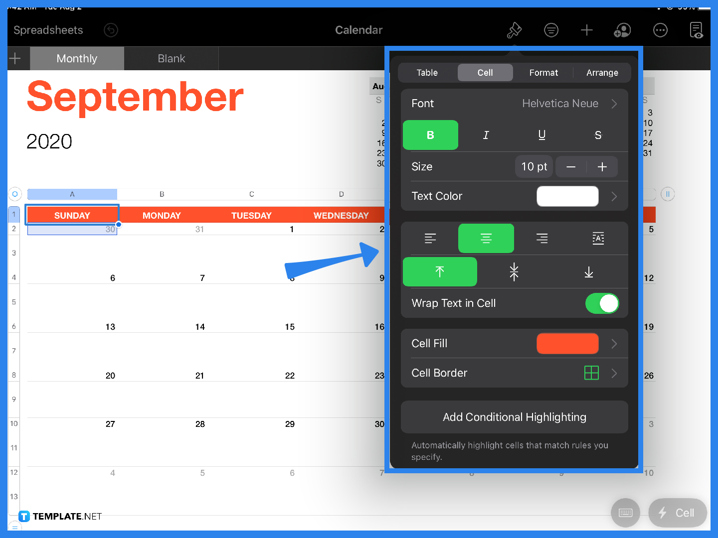 How to Create a Calendar in Apple Numbers - Step 3