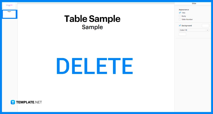how to delete a table in apple keynote step