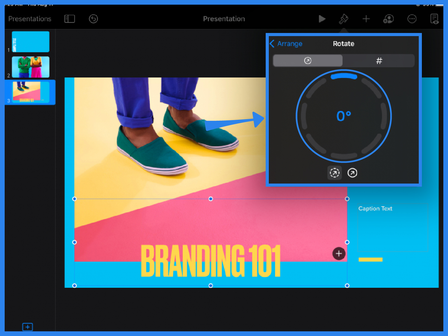 how to rotate textshapes in apple keynote step 0
