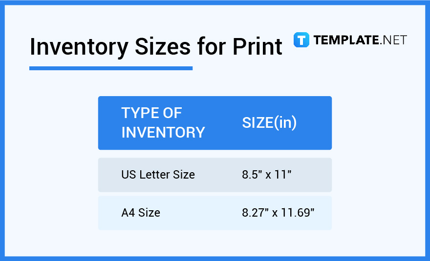 inventory sizes for print