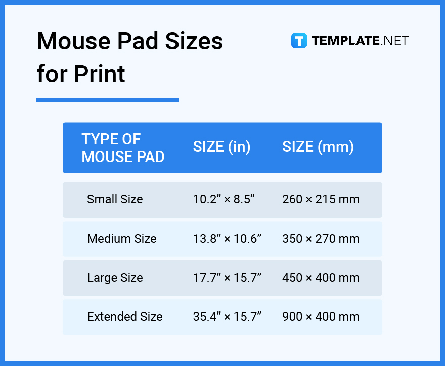 artisan mousepad size chart