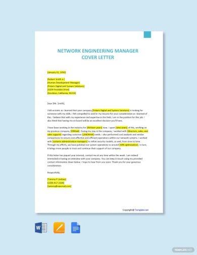 network engineering manager cover letter