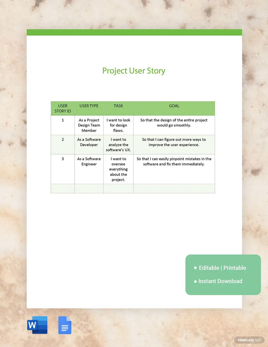 project user story ideas and examples