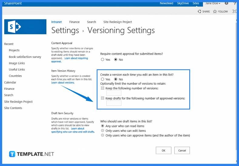 step 1 select the versioning settings link