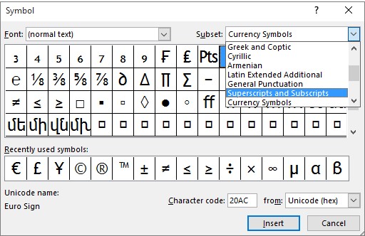 superscript and subscipt