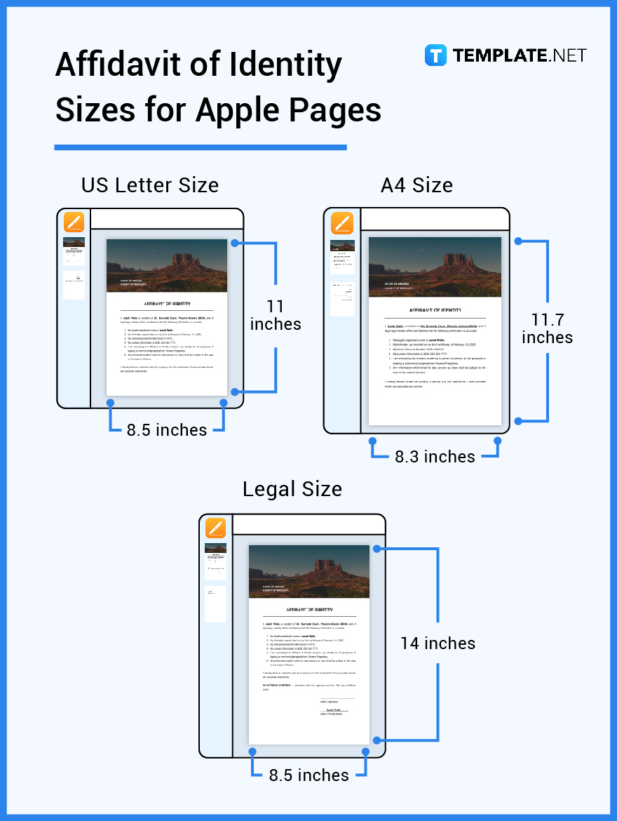 affidavit of identity sizes for apple pages