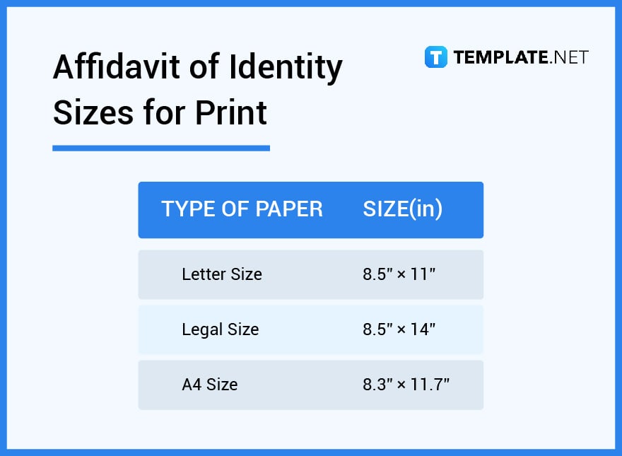affidavit of identity sizes for print