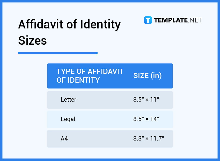 affidavit of identity sizes