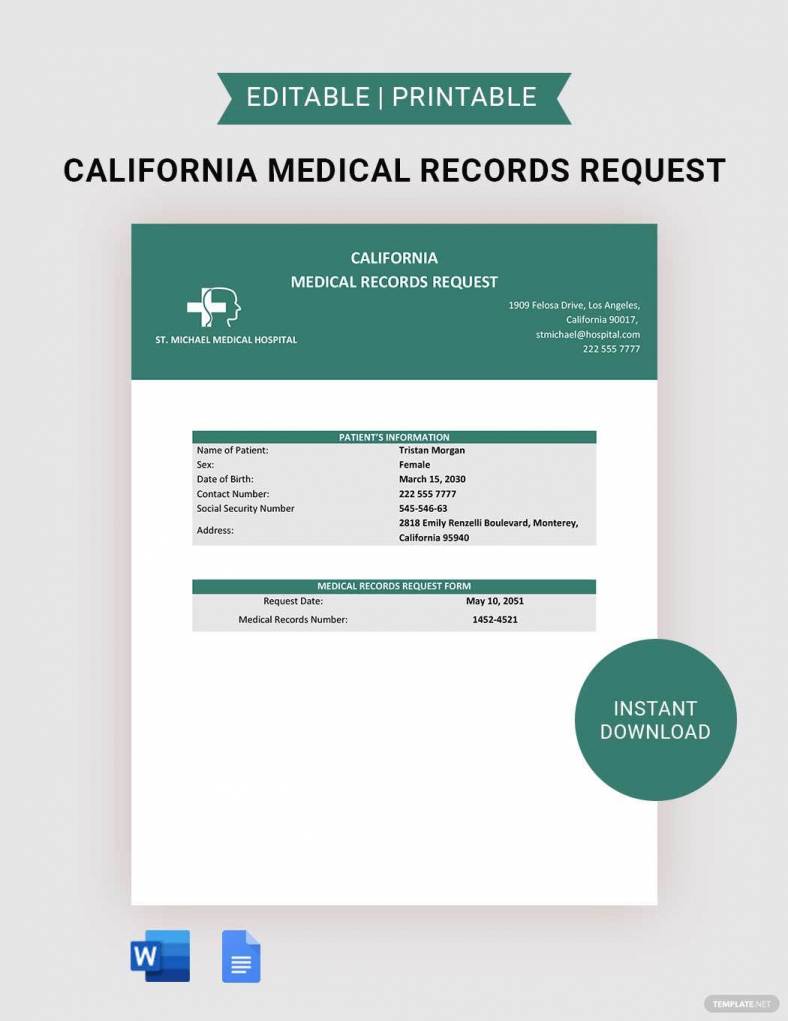 california medical records request 788x10