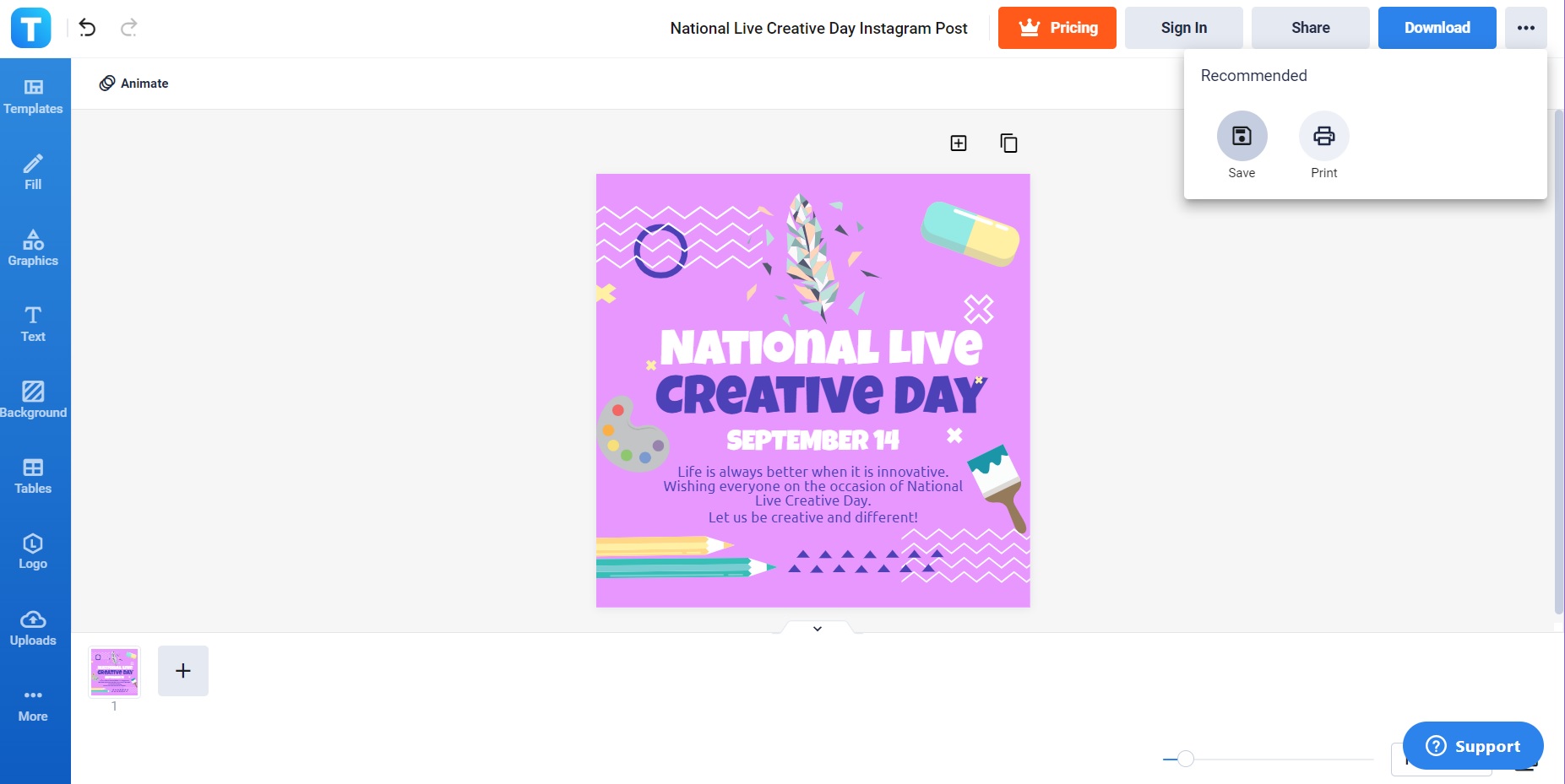 check save and upload your national live creative day instagram post