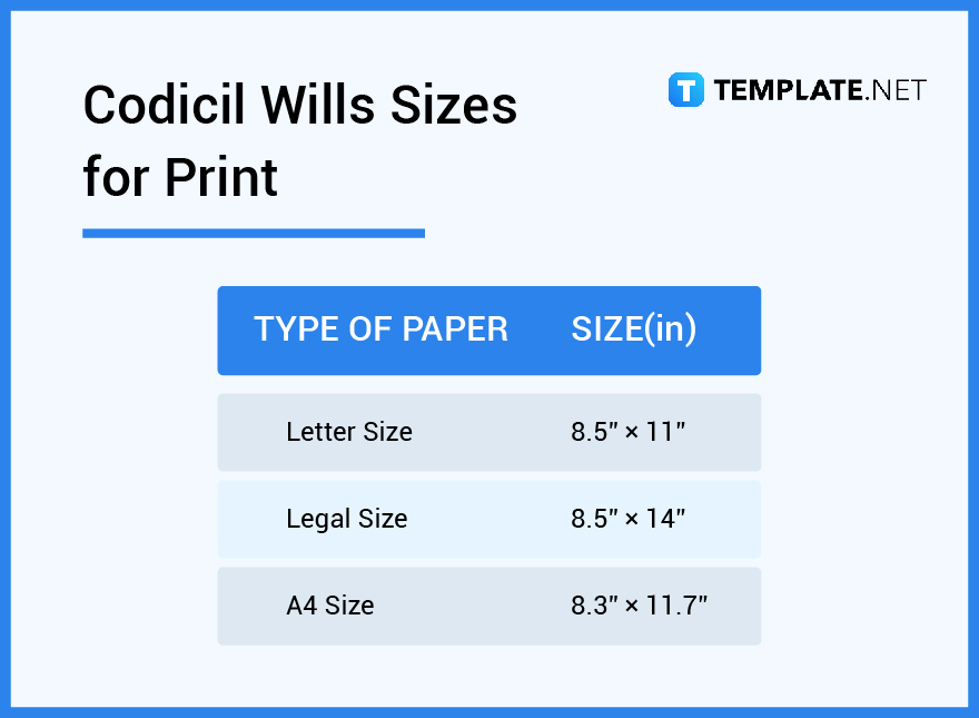 codicil wills sizes for print