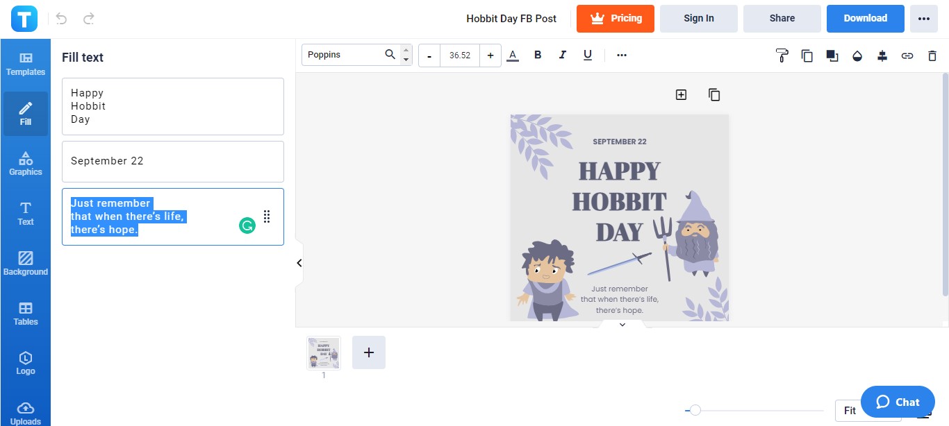 customize the hobbit day templates text
