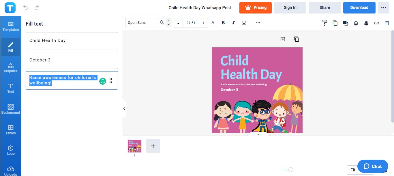customize the existing child health day message