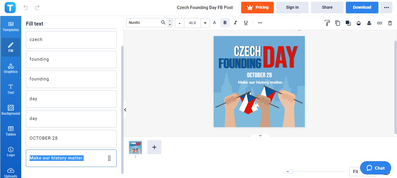 customize the existing czech founding day message