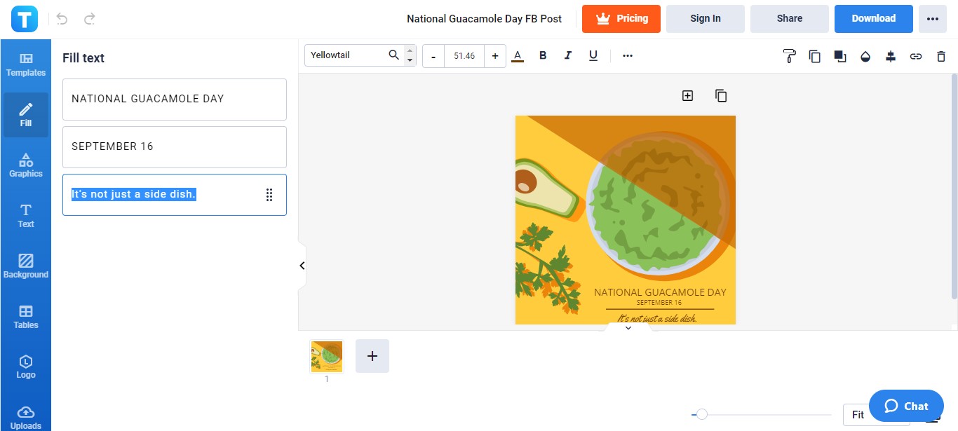 customize the text of the guacamole day fb post template
