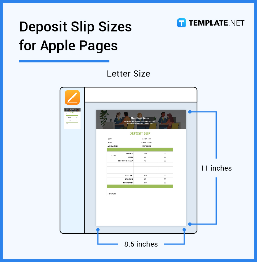 deposit slip sizes for apple pages