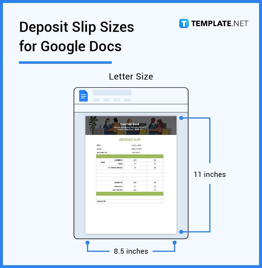 deposit slip sizes for google docs