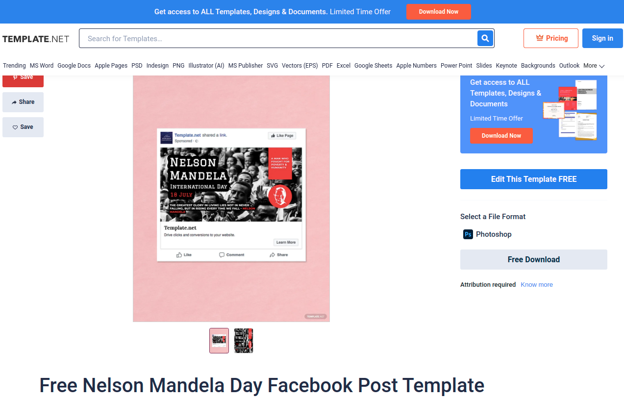 free nelson mandela day facebook post template psd