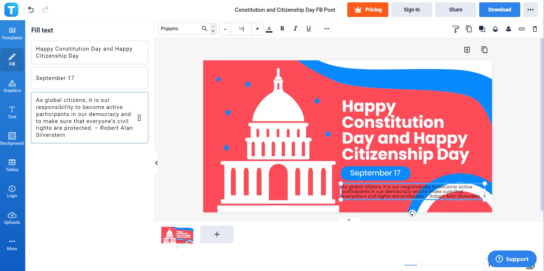 how to create a constitution citizenship day social media post step