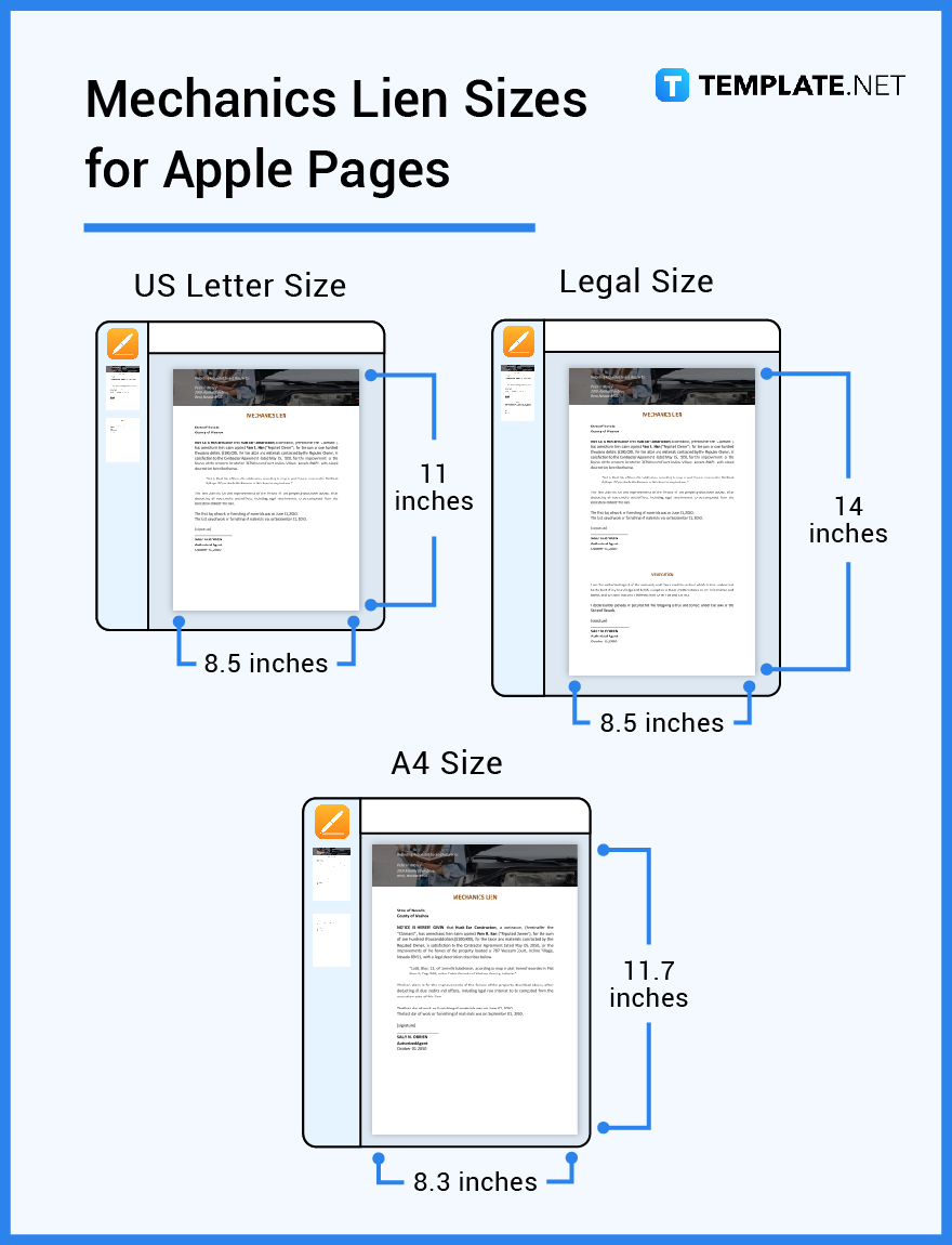 mechanics lien sizes for apple pages