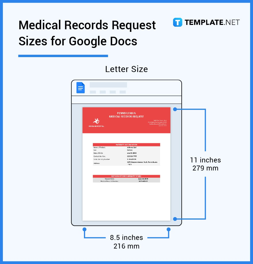medical records request sizes for google docs