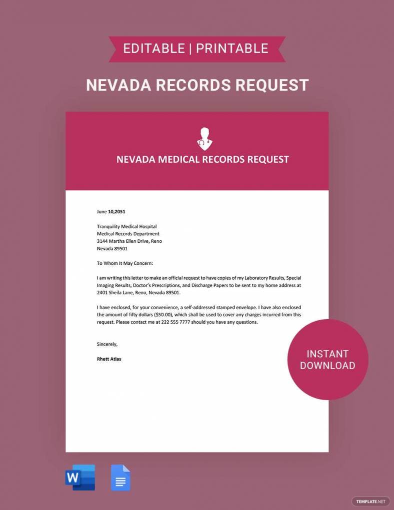 nevada medical records request ideas and examples 788x10