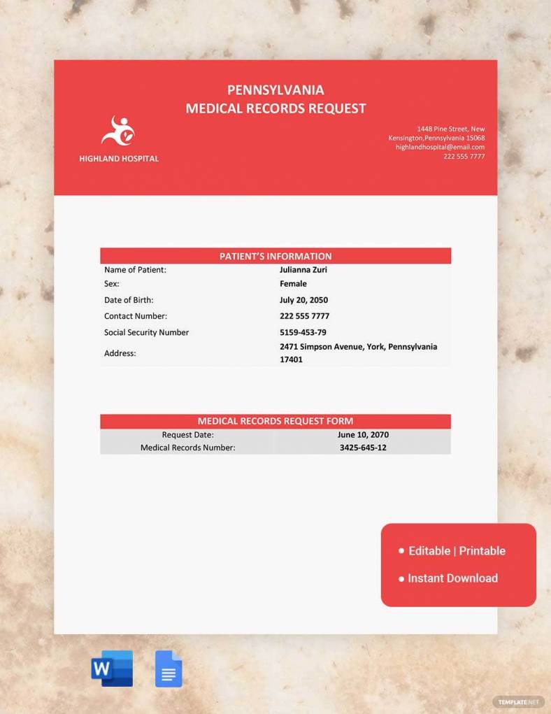 pennsylvania medical records request ideas and examples 788x10