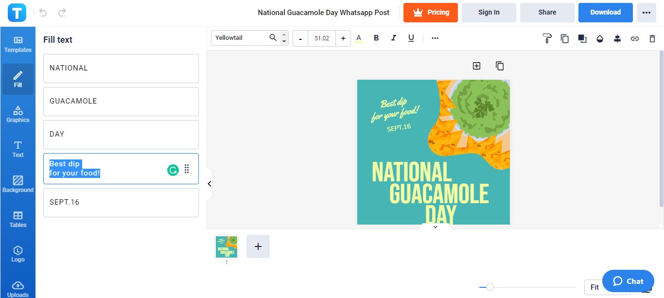personalize the text of the guacamole day template