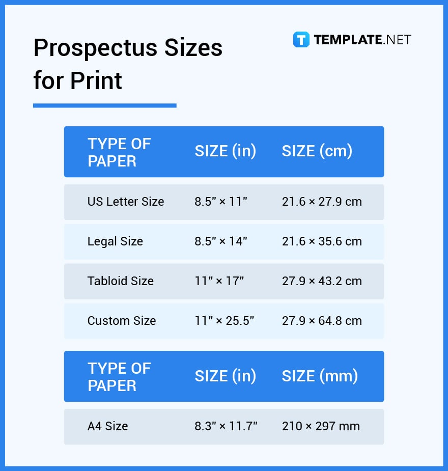 prospectus sizes for print