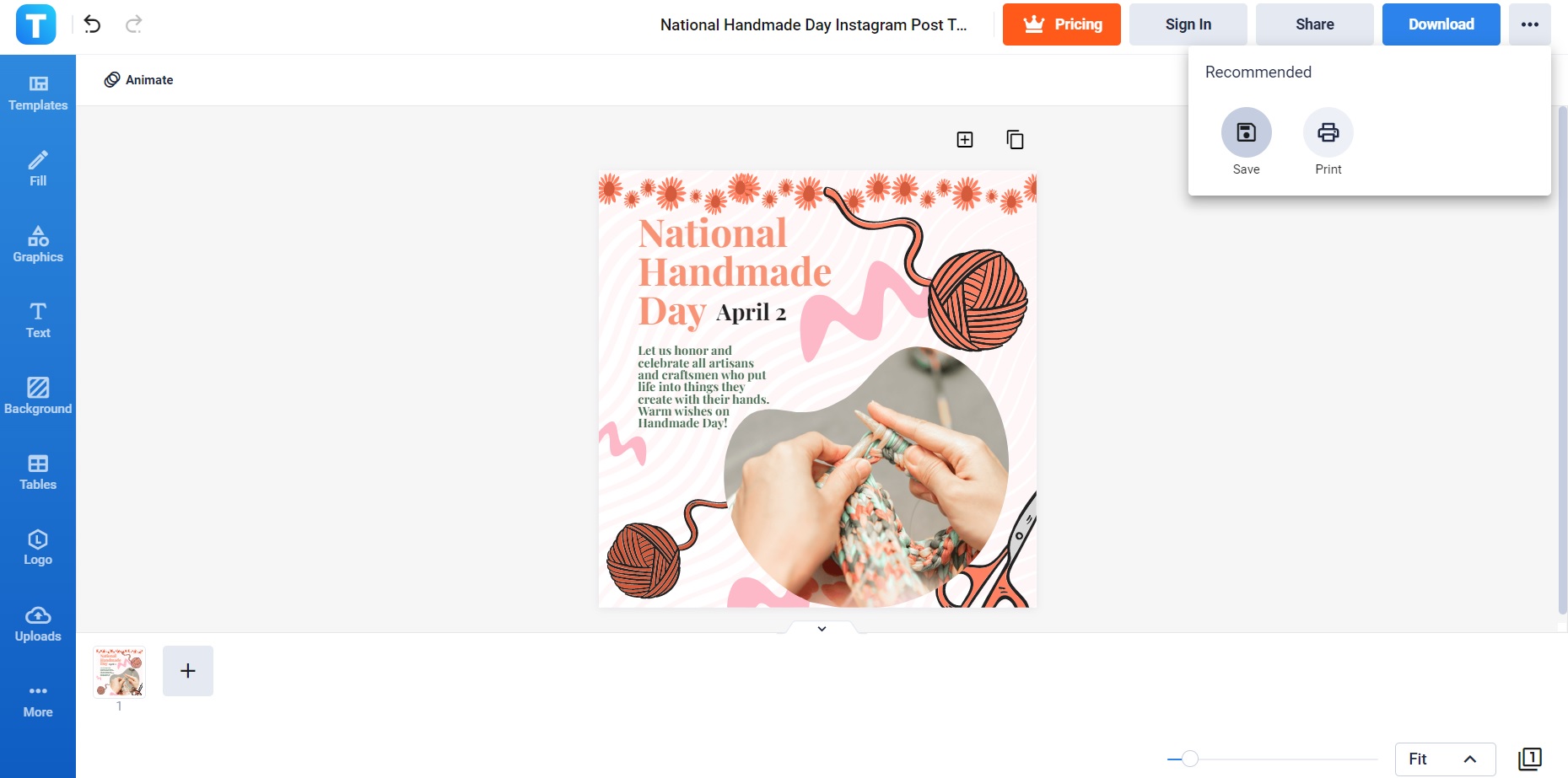review save and upload your national handmade day post to your instagram